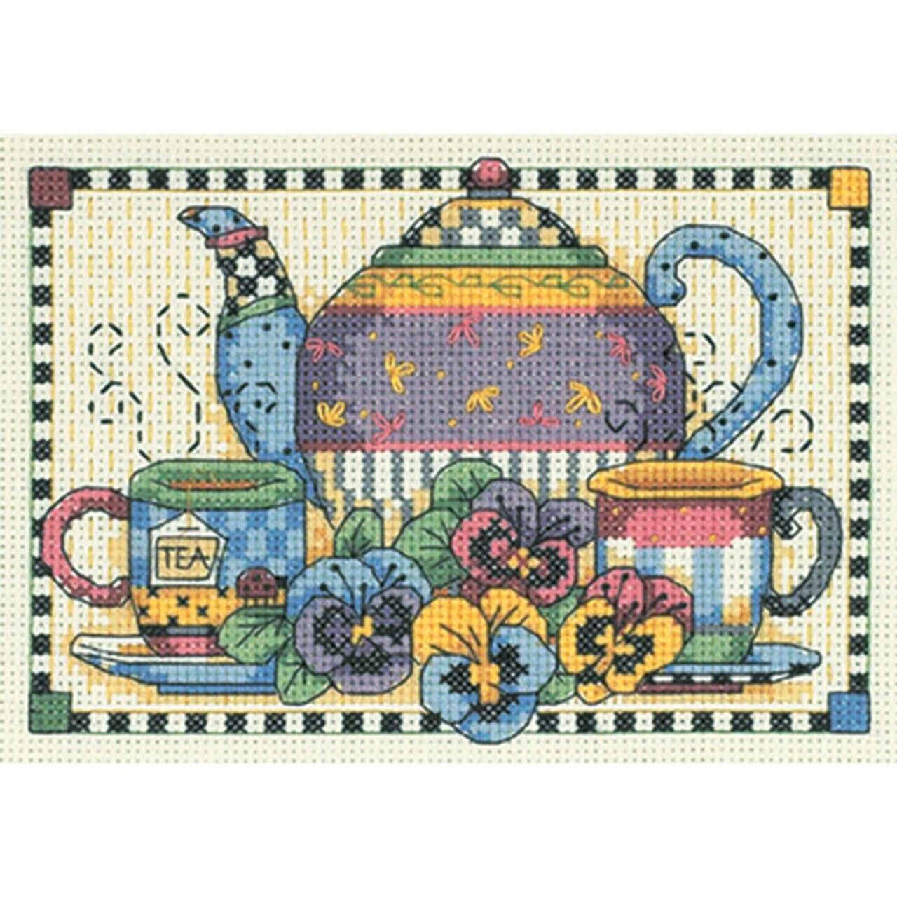 DIY Dimensions Teatime Pansies Teapot Counted Cross Stitch Kit 7x5